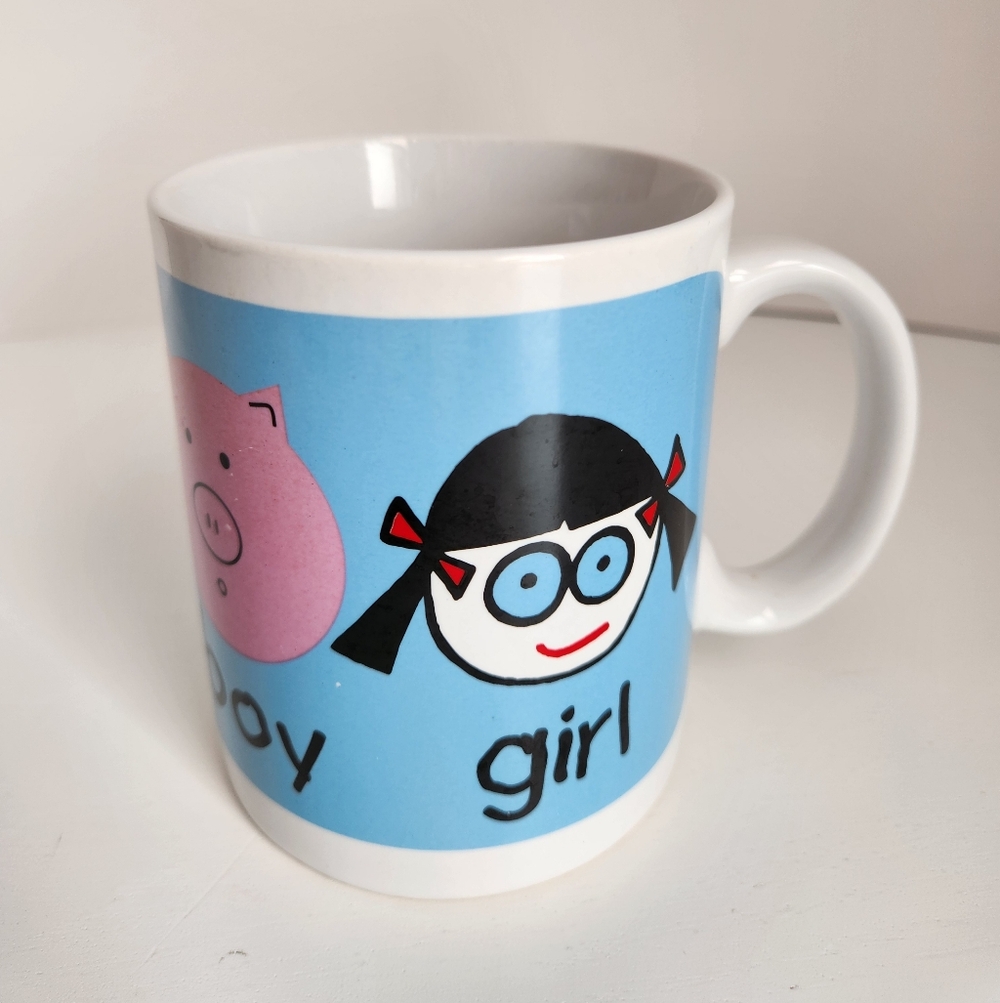 David & Goliath Soy Girl Pig Graphic Coffee Mug 2000s Y2K Ceramic 2003